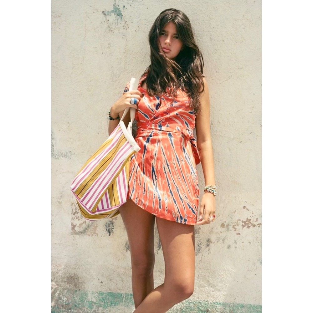 Urban Outfitters Tie Dye Wrap Mini Dress Women M Orange Resortwear, Summer